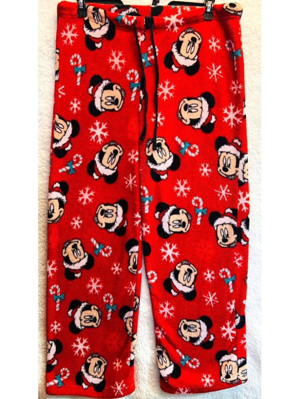 Vintage Disney Christmas Mickey Mouse Pajama Pants Red Fleece Drawstring Size XL
